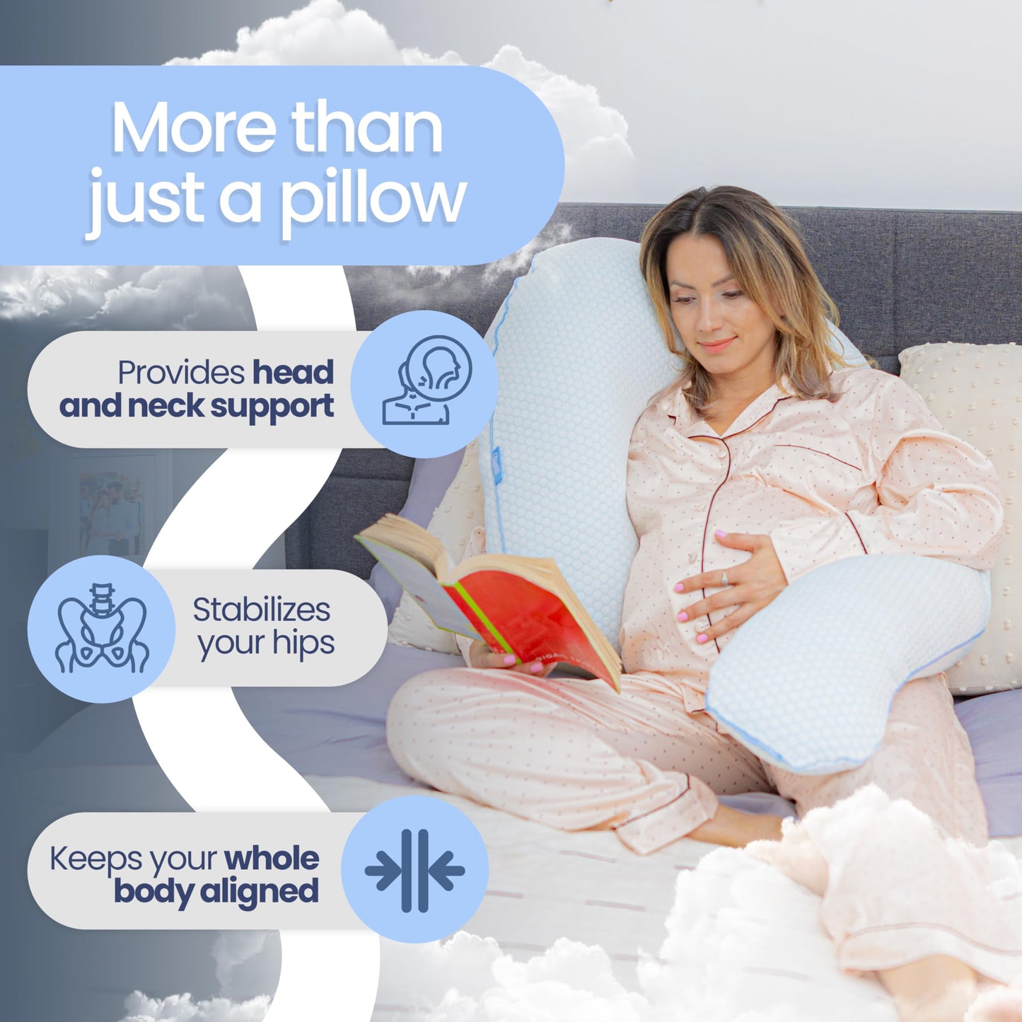 Contour Cool XL Swan Shaped Side Sleeper Pillow | Orthopedic Body Pillow for Tall Sleepers | Cooling XL Pillow Pillow Case | Body Pillow for Back Pain - 1 Pack