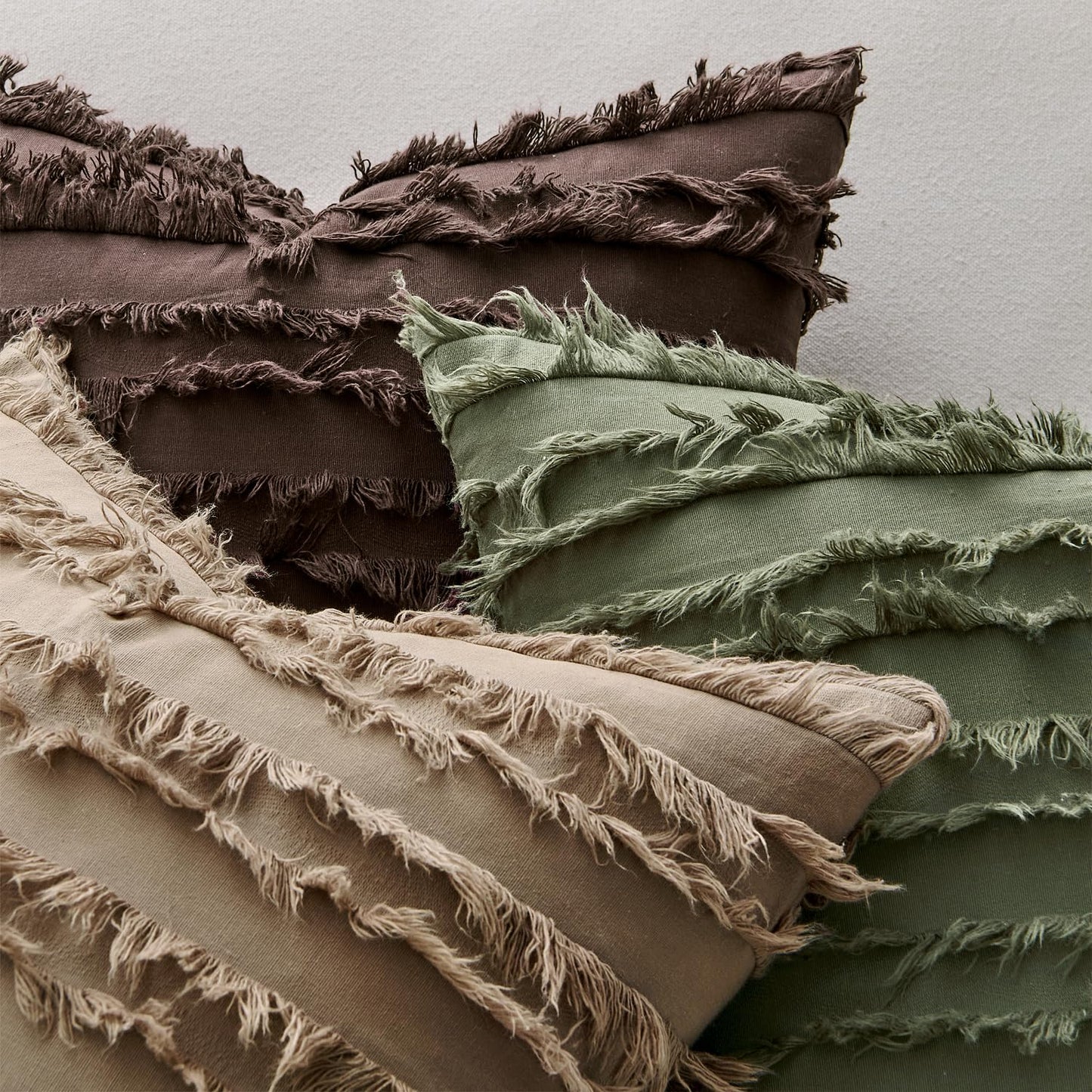 MIULEE Decorative Boho Throw Pillow Covers Set of 2 Dark Olive Green Linen Striped Jacquard Pattern Farmhouse Modern Cushion Covers for Sofa Couch Living Room Bedroom 20x20 Inch Home Decor