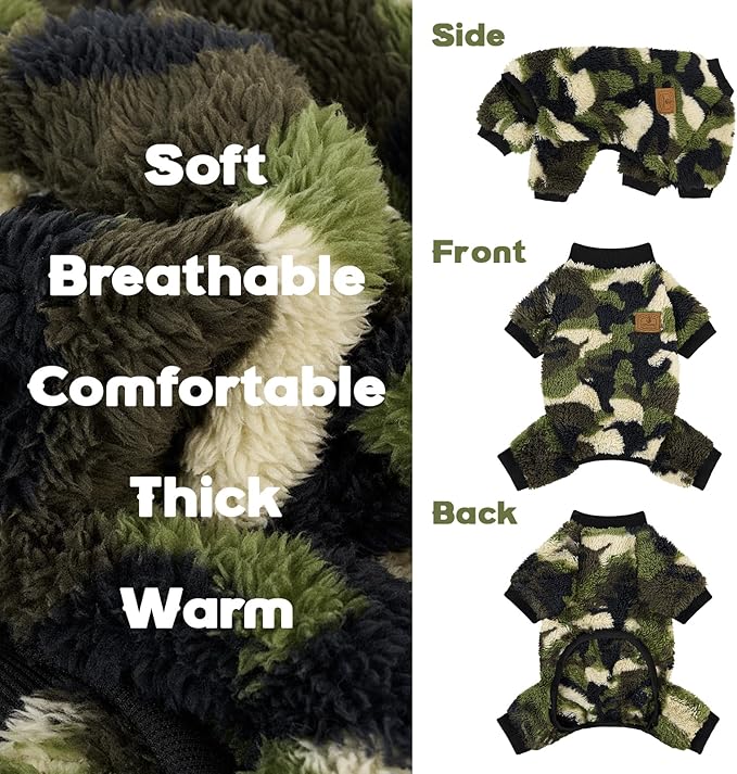 XPUDAC Dog Sweater, Dog Winter Clothes for Small Medium Dogs Girl Boy Fleece Doggy Pajamas for Winter Christmas, Camouflage, Large