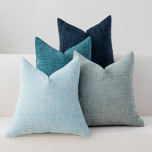 Cushonix Pack of 4 Throw Pillow Covers 18x18 inch Blue Series Boho Cushion Covers Decorative Farmhouse Pillow Covers for Couch Bed Sofa Living Room Home Decor Soft Square Pillowcase