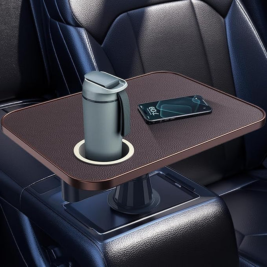 Car Tray& Car Desk for Laptop,Dual 360° Rotating,Anti Slip Leather Surface,Steering Wheel Tray,Car Accessories- Compatible with Tesila Model Y/3/S, Forrd F150/Explorer/Maverick/Most Vehicles (Brown)