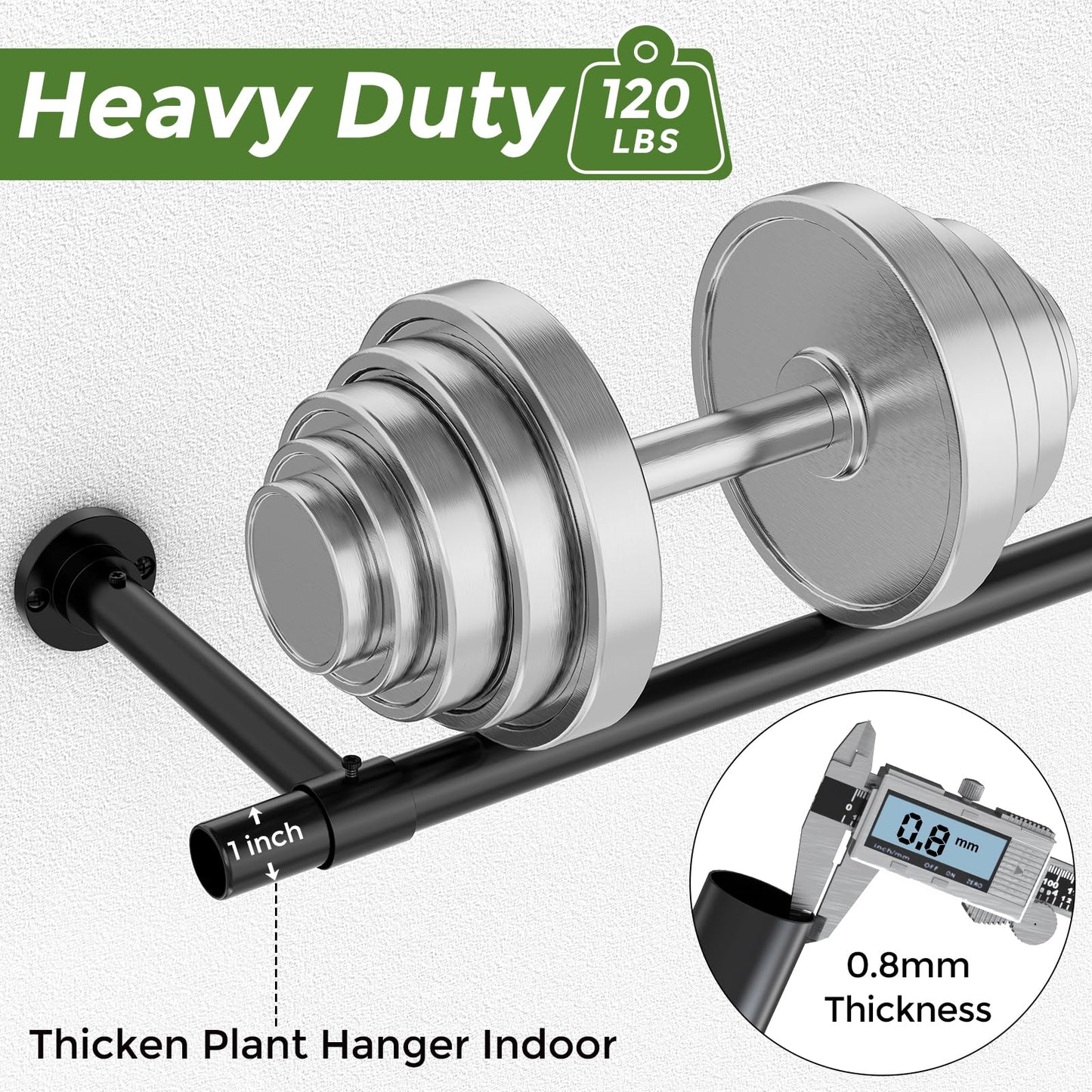Mogaath Window Plant Hanger Indoor, 32 Inch Heavy Duty Plant Hanging Rod, 1 Inch Metal Hanging Plant Holder for Window Wall, Matte Black Round Flange Base, Pot Not Included
