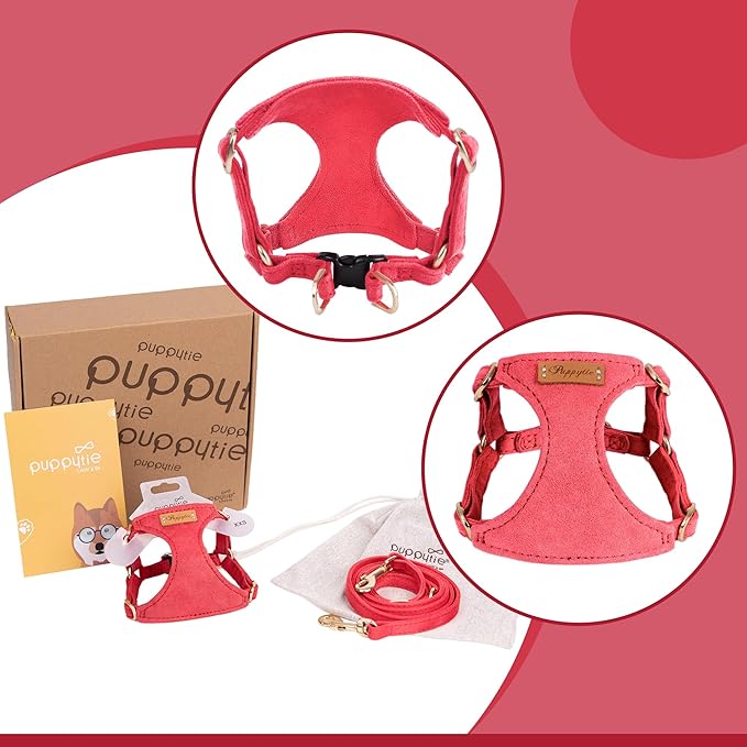 Puppytie No Pull xs Dog Harness with Multifunction Dog Leash,Soft Adjustable No Choke Escape Proof Pet Harness Vest,red-Camellia,XS