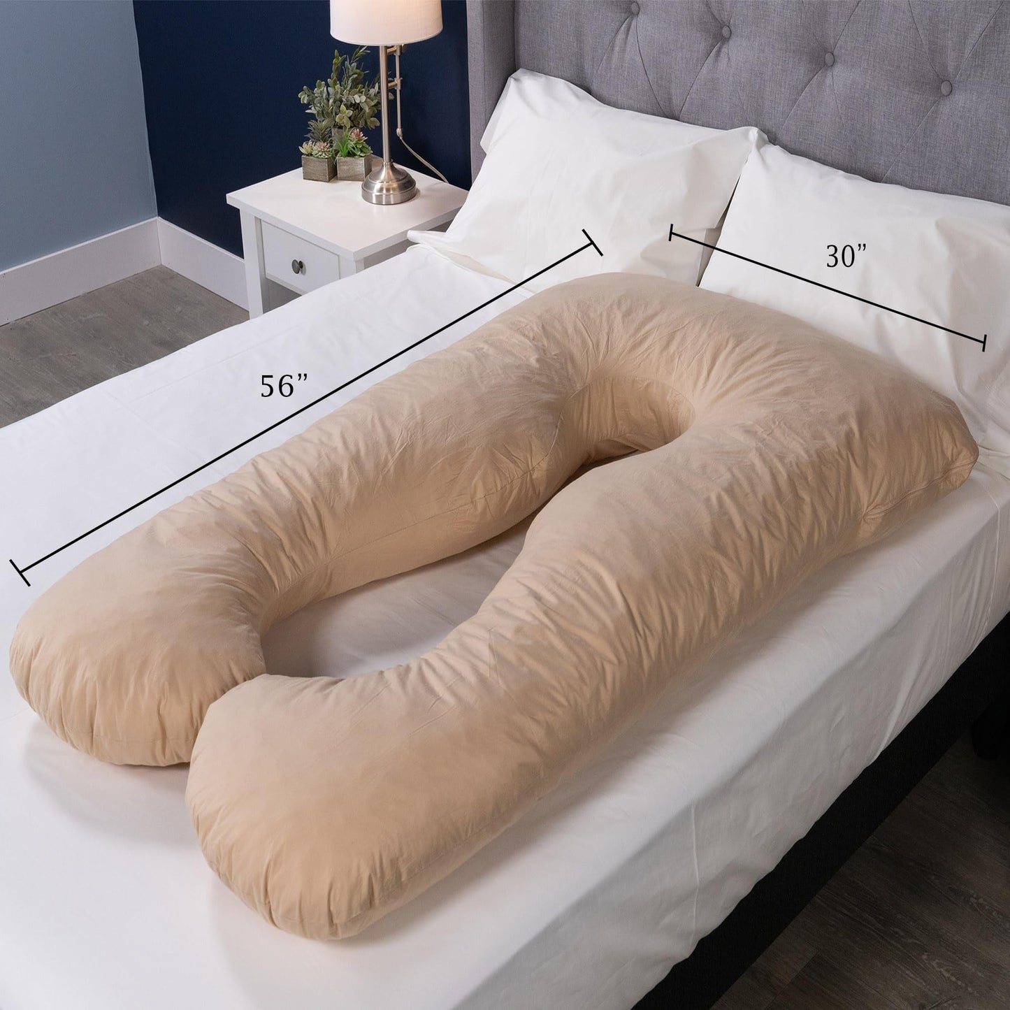 MyPillow Double U Shape Maternity Pillow – 56" x 30" Full Body Pregnancy Pillow with Removable Zippered Cover, Almond