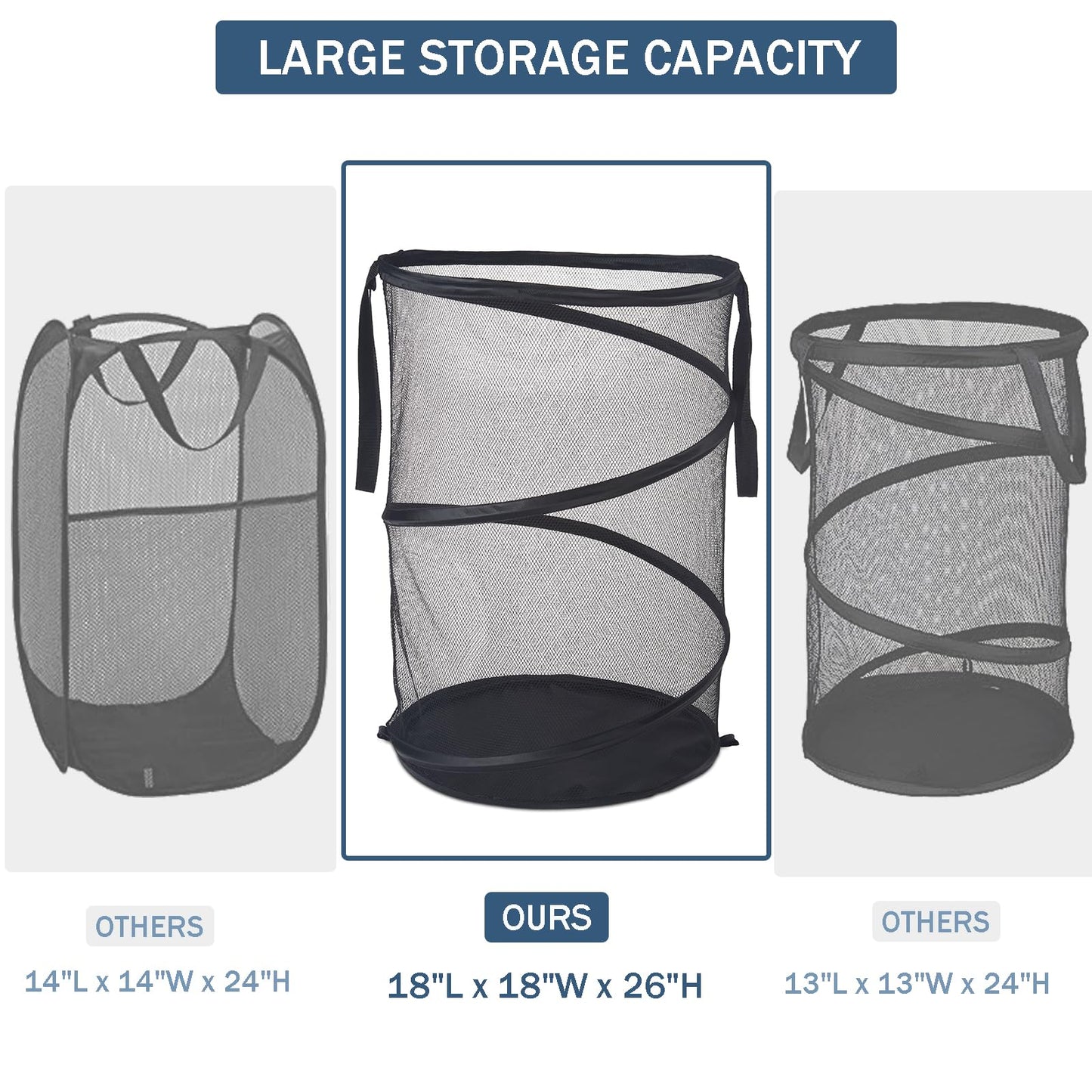 Seiritex Mesh Popup Laundry Hamper 115L Foldable Laundry Basket Extra Large Capacity Collapsible Clothing Storage Basket with Handles 26 H x 18 W x 18 L (Black)