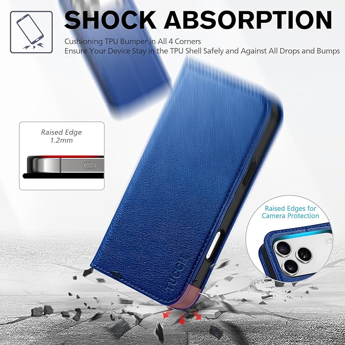 TUCCH Wallet Case for iPhone 17 Pro Max (6.9") 2025, 3 Credit Card Holders, RFID Blocking, Stand, PU Leather, Shockproof TPU Interior Shell, Protective Flip Folio Cover, Klein Blue