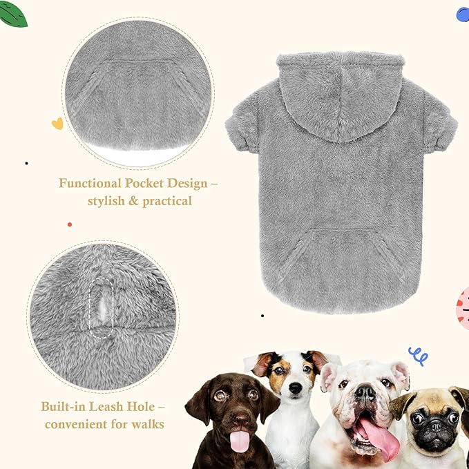 4XL Dog Sweaters for Large Dogs,Dog Hoodie,Warm Fuzzy Fleece Sweatshirt with Hood & Pocket,Leash Hole,Cozy Cold Weather Pet Clothes Sweater Hoodie for Large Dogs(Grey,4XL)