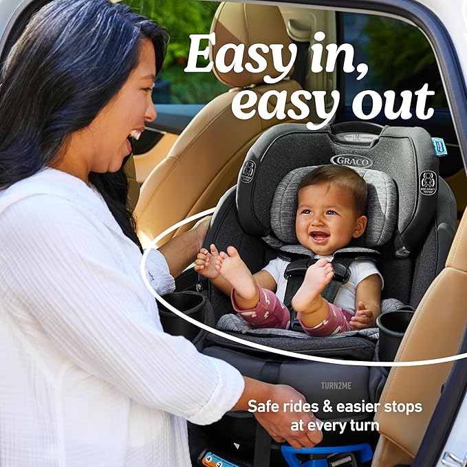 Graco Turn2Me 3-in-1 Rotating Convertible Car Seat, London, Rear-Facing Rotation, Forward-Facing Mode, Highback Booster Up to 100 lbs, Adjustable Headrest & Harness, Steel Reinforced Frame
