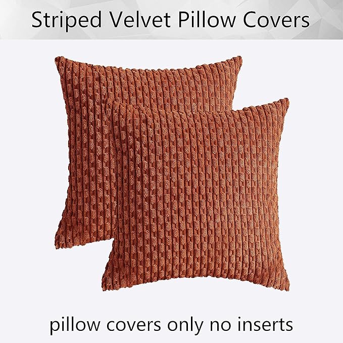Kevin Textile 2 Packs Fall Boho Decorative Throw Pillow Covers 18x18 Inch for Living Room Couch Bed Sofa Rustic Modern Farmhouse Home Decor Soft Corduroy Square Cushion Case, Rust
