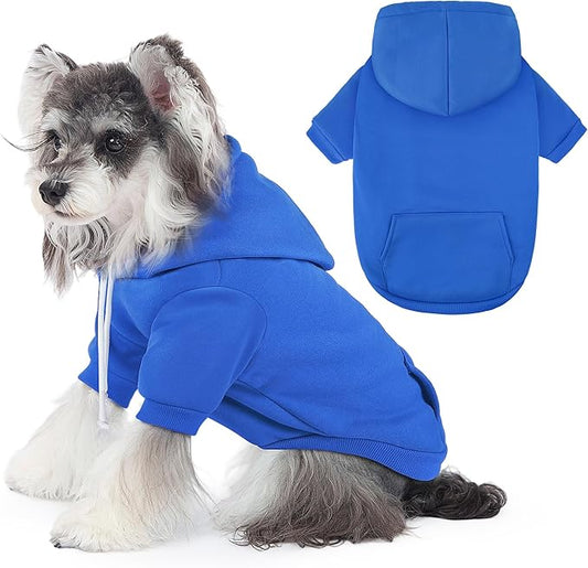 BAOBICUTE Dog Basic Hoodie Soft Dog Clothes Cold Weather Sweaters for Medium Large Dogs Cozy Fabric Warm Sweatshirt with Leash Hole (Blue, XS (Back: 10.24",Chest: 14.96", Neck: 11.42"))