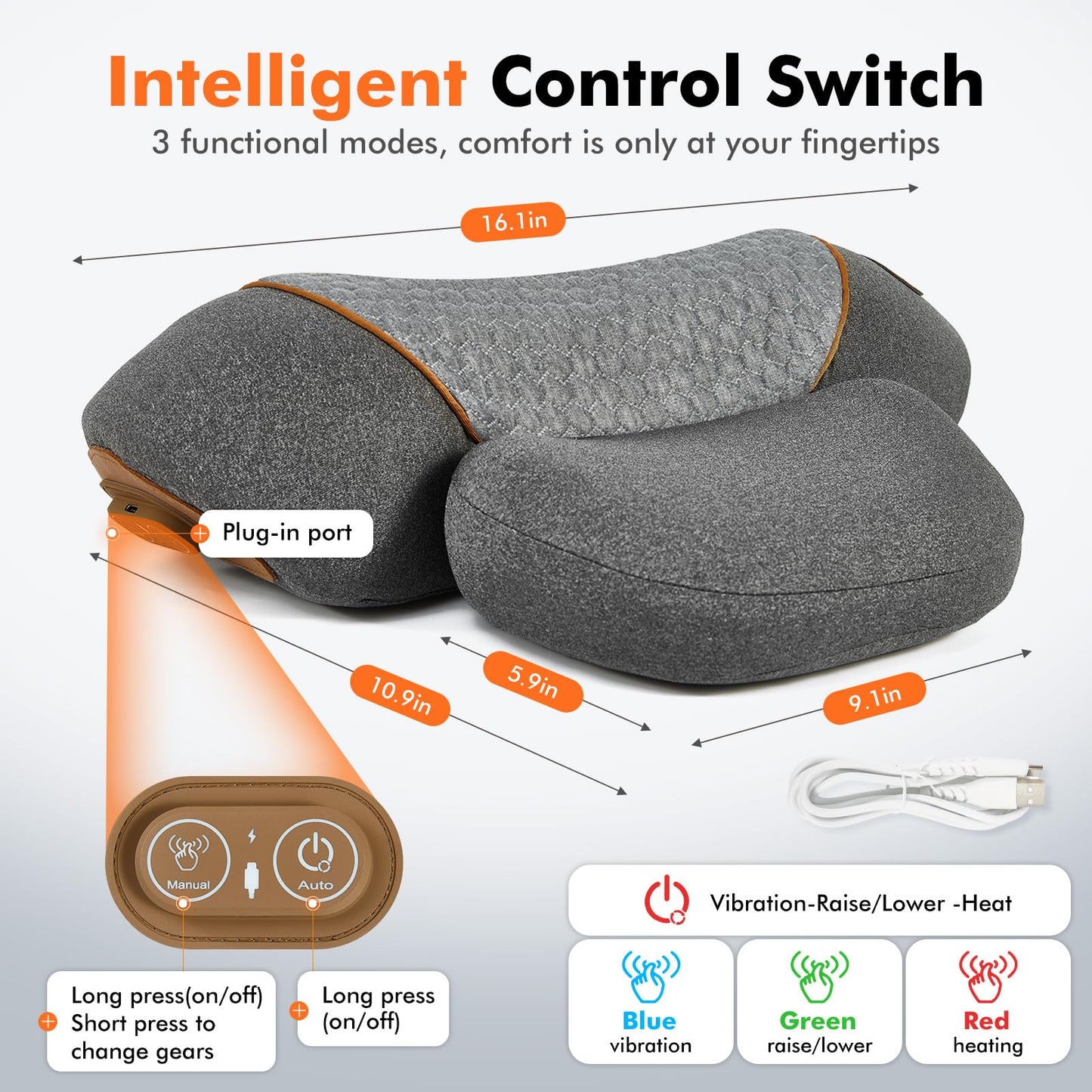 KITCADA Neck Massager Pillow - 3-in-1 Neck Pillow with Battery, Travel Neck Massager Pillow for Shoulder Pain Relief, Deep Tissue Pain Relief with Heat and Stretching, Neck Hump Corrector for Women