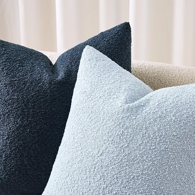 ANRODUO Pack of 2 Textured Boucle Throw Pillow Covers Soft Navy Blue Decorative Accent Solid Pillow Cases Cozy Modern Couch Cushion Case for Chair Sofa Bedroom Living Room Home Decor, 18 x 18 Inch