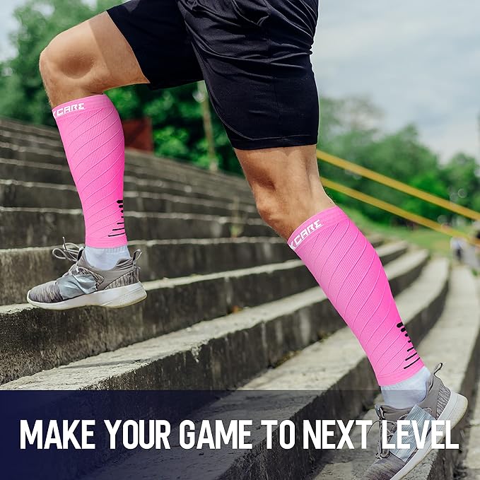 Thoxcare Calf Compression Sleeve for Men Women (2 Pairs), Leg Support Footless Compression Socks for Running - Shin Splint Varicose Veins Swelling & Pain Relief, Pink/Black, Small