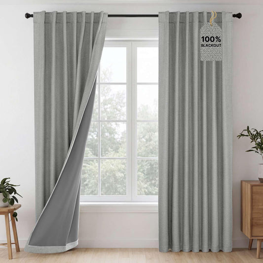H.VERSAILTEX 100% Blackout Curtains Back Tab Full Light Blocking Curtain Draperies with Gray Coating Thermal Insulated Window Treatment Set of 2 Panels, 52" W x 84" L, Dove