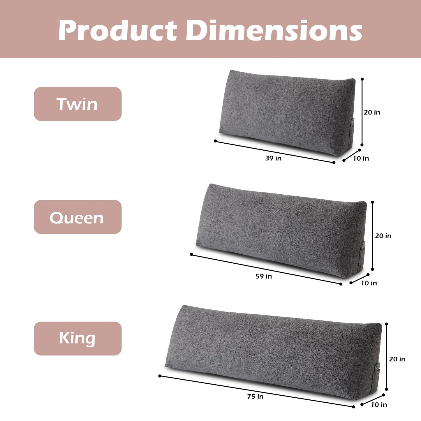 MuaMelop Headboard Pillow Queen, Triangle Bed Wedge Pillow for Headboard, Backrest Pillow for Sitting up, Reading, Working, Headboard Daybed Pillow with Removable Cover for Bed, Dorm Sofa, Dark Grey
