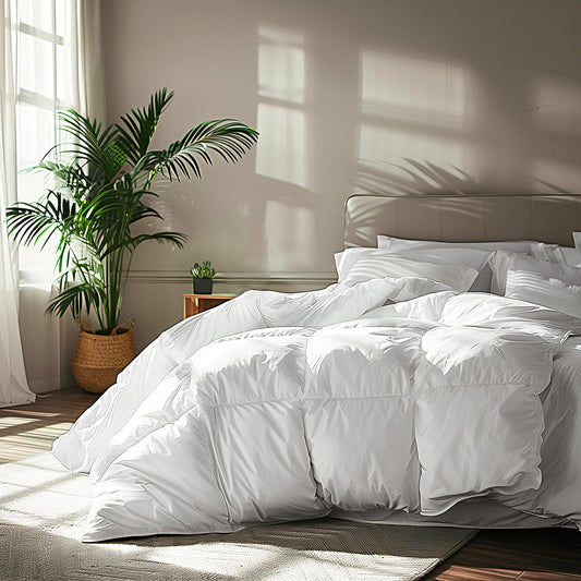Serta Goose Feather Down Fiber Comforter King Size - 100% Cotton Cover Duvet Insert - Hotel Luxury Hypoallergenic Bedding Comforter Light Warmth 106 x 90 Inch White