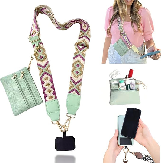 Crossbody Body Phone Holder for Women, New Phone Strap with Zippered Pouch, Adjustable Crossbody Strap (Green)