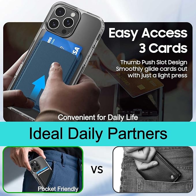 Ntwinro Magnetic for iPhone 15 Pro Max Clear Case (Compatible with MagSafe) with Blue Detachable Wallet & Card Holder for 3 Cards [RFID Blocking] Military Grade Protective Slim Phone Cover