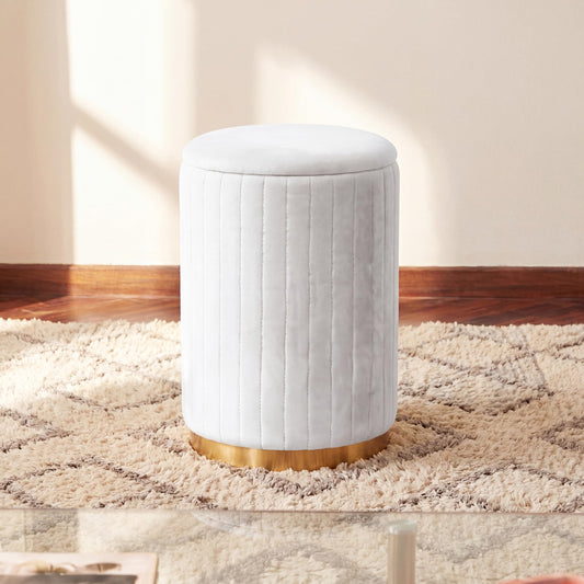 Boahaus Cersei White Velvet Vanity Ottoman with Hidden Storage, Makeup Chair for Vanity Desk, Elegant Foot Rest Stool with Gold Base for Bedroom, Living Room & Dressing Area (Pure White)