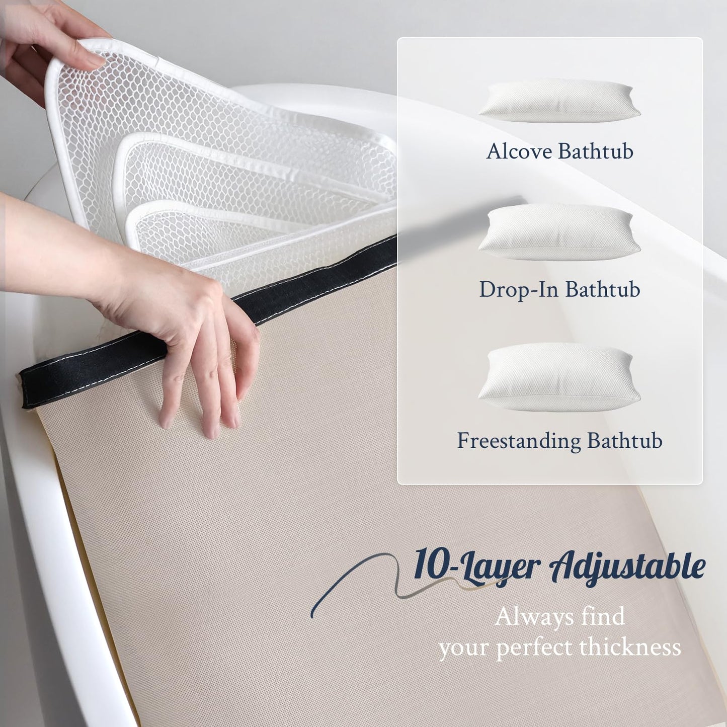 Luxury Bathtub Pillow, Skin-Friendly Cushion, Support Back, Neck & Head, Non-Slip, Adjustable Thickness Fits All Tub, Washable & Quick-Drying - Gift for Christmas Birthday Father's Day