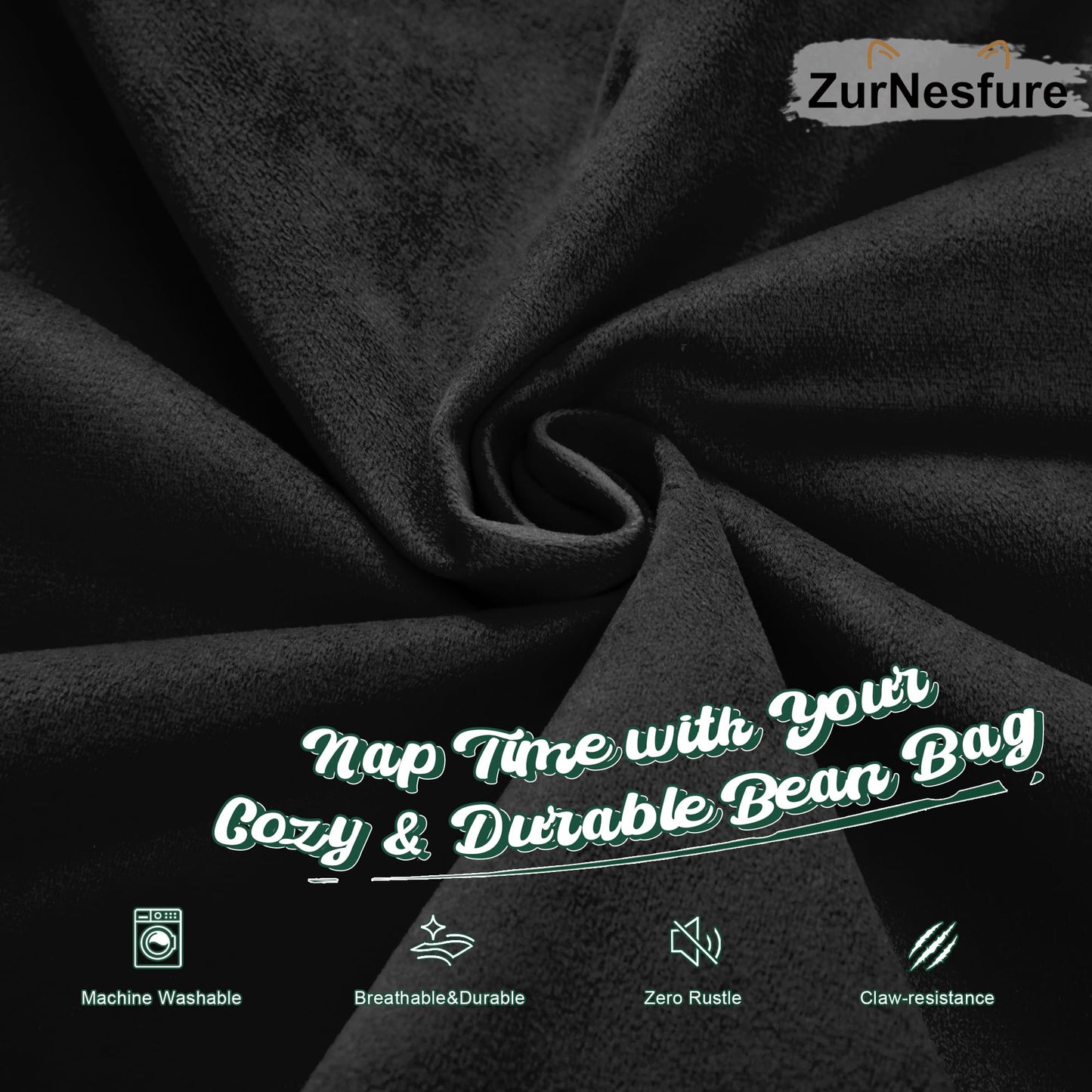ZurNesfure Bean Bag Chairs for Adults 5FT Large Bean Bag Chair Memory Foam Filled Lazy Sofa with Removable Washable Cover Beanbag for Living Room Bedroom Dorm (Black, X-Large)