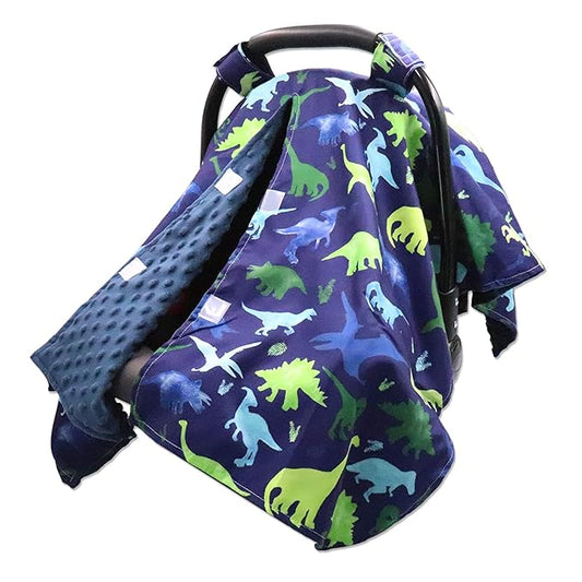 TANOFAR Car Seat Cover Baby, Carseat Covers Baby Boy Girl, Peekaboo Opening Infant Car Seat Cover for Winter, Warm & Cozy, Blue Dinosaur