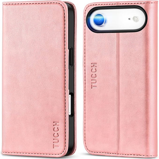 TUCCH Case Wallet for iPhone Air (6.5") 2025, RFID Blocking 3 Card Holders | Kickstand | PU Leather | Protective Flip Folio Cover | TPU Shockproof Interior Shell | Pink