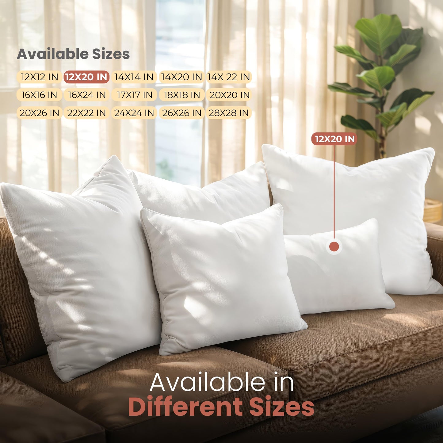 Utopia Bedding 12x20 Pillow Inserts, Set of 2, White – Indoor Decorative Throw Pillows for Bed, Sofa & Couch – Soft, Supportive & Fluffy Cushion Inserts