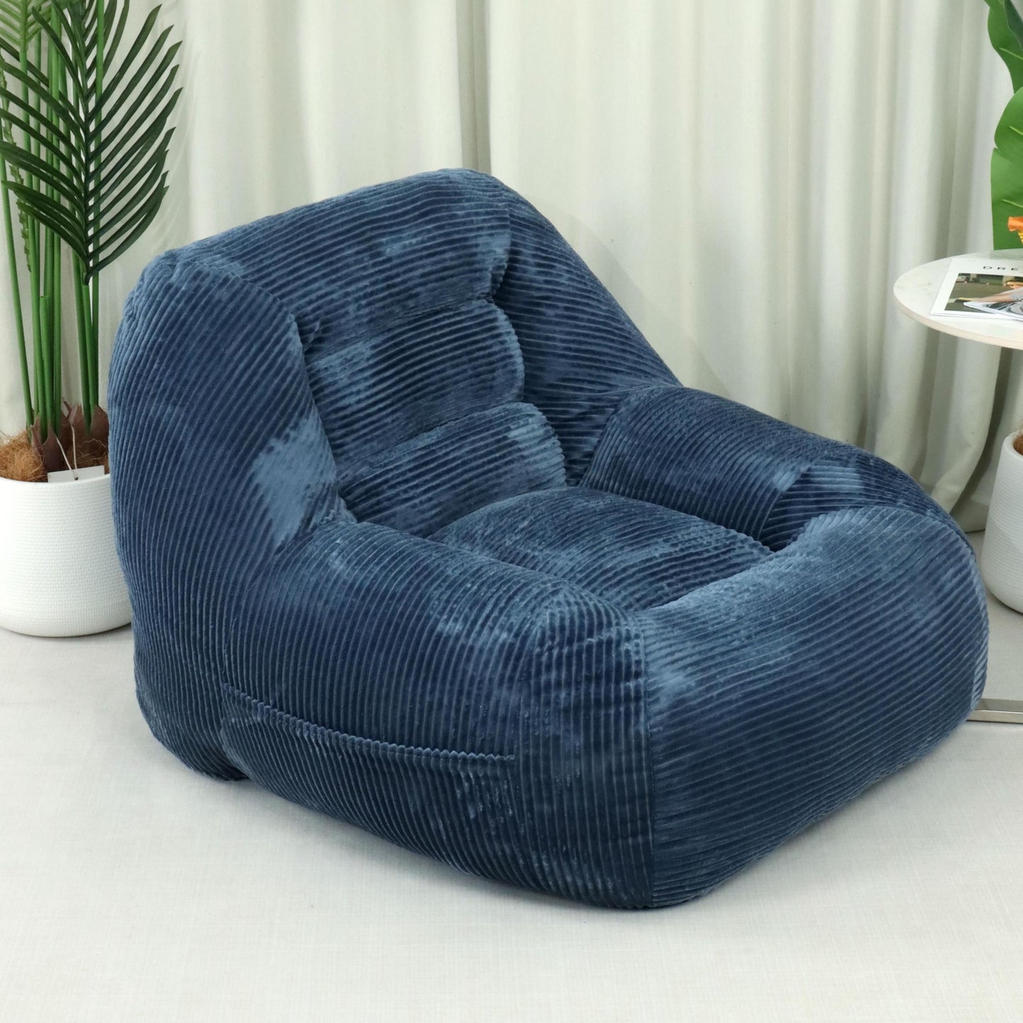 KEIKI Large Bean Bag Chair, Oversized Beanbag Lazy Sofa Chair for Adults & Kids, Space Saving Cozy Corduroy Cloud Couch for Living Room Reading, No Assembly Required Accent Chaise Lounge Indoor, Blue