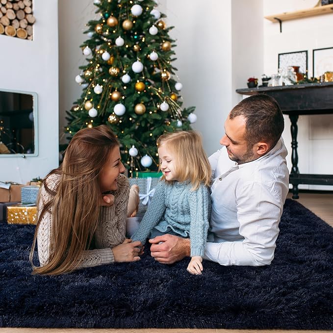 8x10 Large Area Rugs for Living Room, Ultra Fluffy Shag Rug for Bedroom, Modern Plush Soft Carpet for Girls Boys Kids Room Dorm Fuzzy Non Slip Rug for Home Decor Aesthetic, Dark Blue
