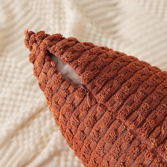 Kevin Textile Pack of 2 Fall Corduroy Decorative Throw Pillow Covers 12x20 Inch Soft Boho Striped Pillow Covers Modern Farmhouse Home Decor for Sofa Living Room Couch Bed Rust