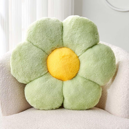 Kcvvcr Green Flower Shaped Throw Pillow with Faux Rabbit Fur, 14.9" Soft Plush Throw Pillow for Bedroom Living Room