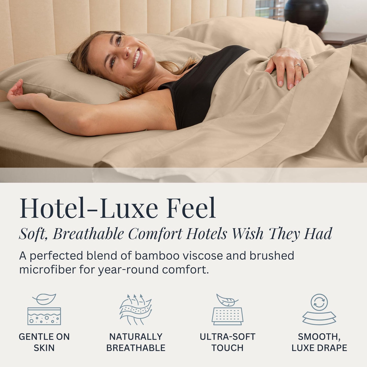 Linden & Lain Luxury King Size Bed Sheet Set | Organic Ultra Soft Bed Sheets | Viscose Derived from Bamboo | Microfiber | 18" Deep Pocket with Upgraded Elastic | Best Cooling Technology | Dune