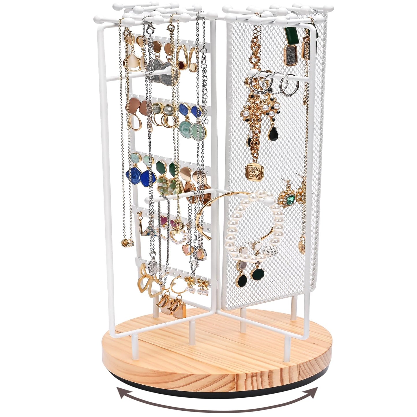 ProCase Rotating Jewelry Organizer Stand Earring Holder Organizer with 28 Necklace Hooks, Jewelry Tree Earring Stand Tower Storage Rack Bracelet Holder, Holds More than 100 Pairs Earrings -White