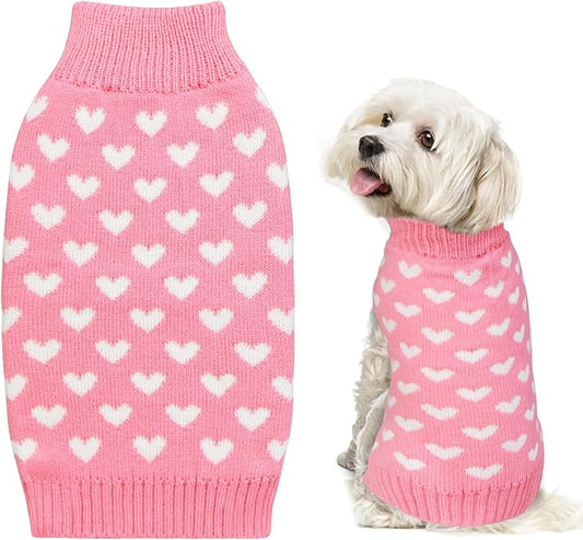 GOYOSWA Valentines Dog Sweater, Dog Valentines Clothes Outfit Knitted Sweaters for Small Medium Large Dogs Pets (Pink Heart, Large)