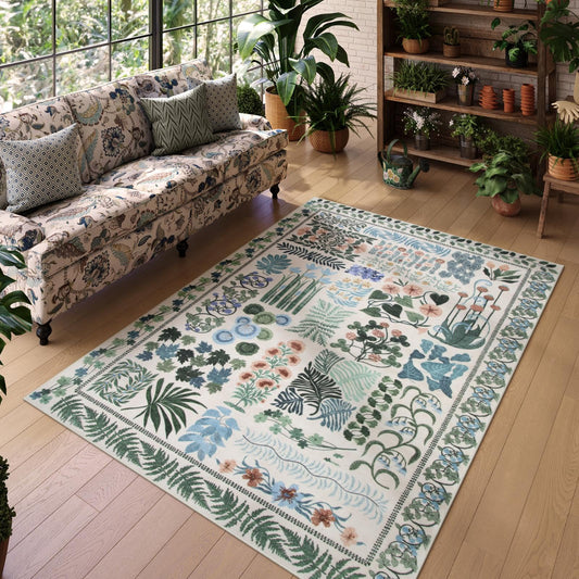 Zealude Floral Boho 5x7 Area Rugs for Bedroom Living Room, Botanical Soft Dining Room Rug, Large Non Slip Stain Resistant Indoor Throw Carpet for Entryway Kitchen Office Playroom (Beige,5 x 7)