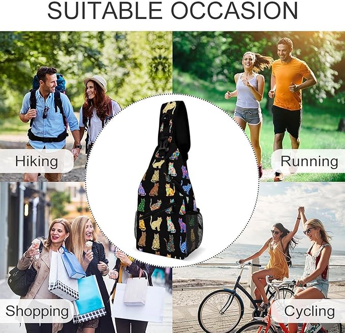 SWEET TANG Women Shoulder Chest Sling Bags Backpacks Colorful Cats, Fashion Casual Pack Crossbody Bags Daypack Multipurpose for Travel Outdoors Running
