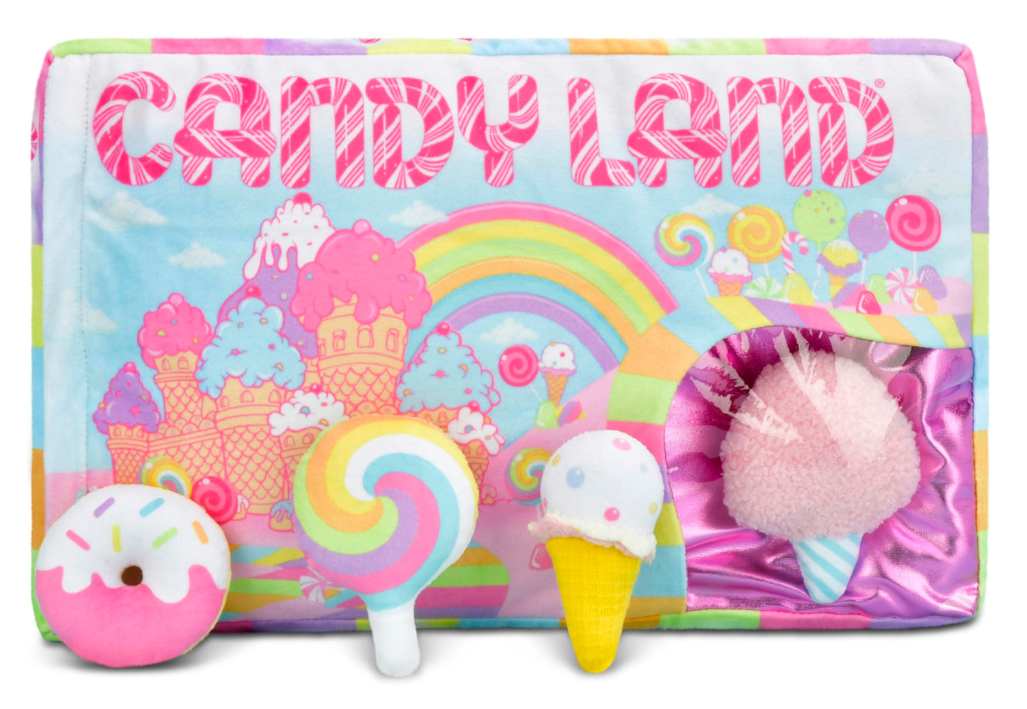 iscream Candy Land Board Game 17.5" x 11.5" Pillow Set with 4 Plushie Game Pieces