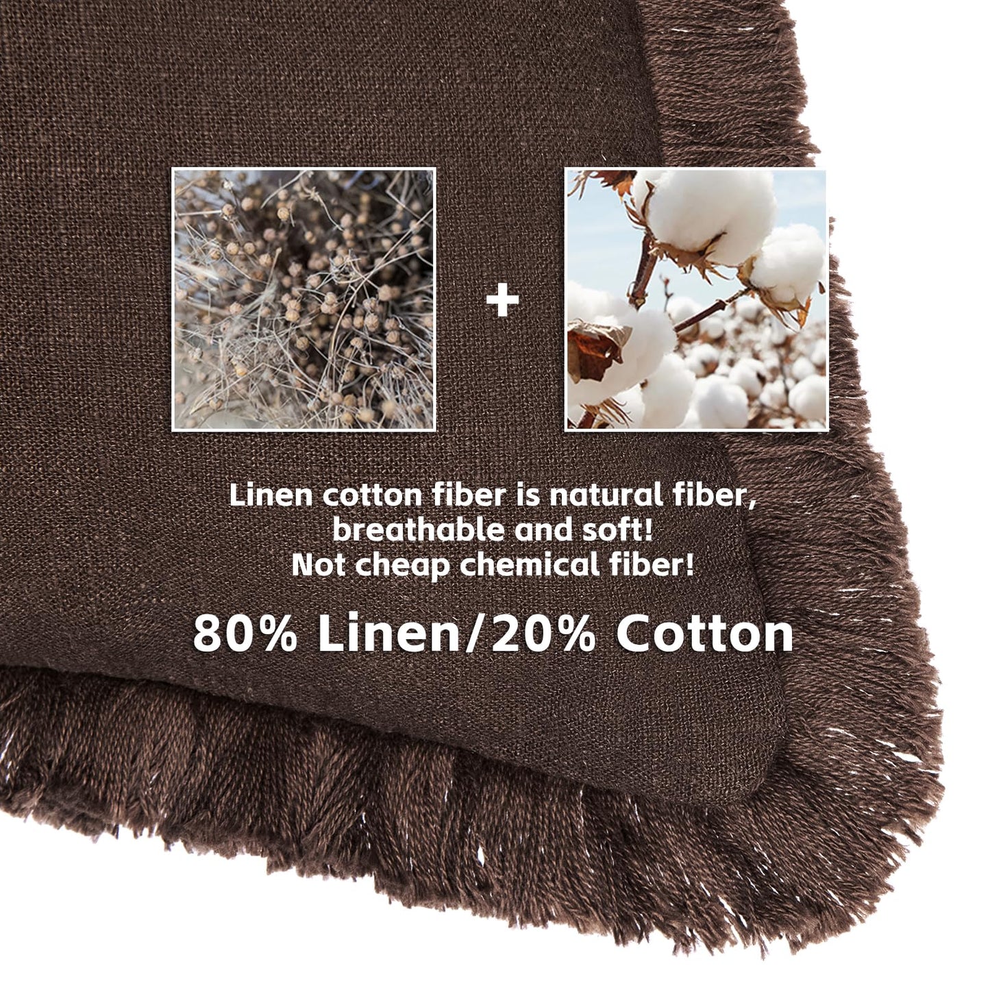 AmHoo Pack of 2 Linen Pillow Covers with Tassels Fringed Decorative Rustic Natural Throw Pillowcase Cushion for Couch Sofa Bedroom 18 x 18-Inch Brown