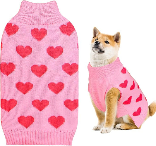 GOYOSWA Valentine Dog Sweater Dog Valentines Clothes Outfit Knitted Heart Sweater for Small Medium Large Dogs Pets (Pink, X-Large)