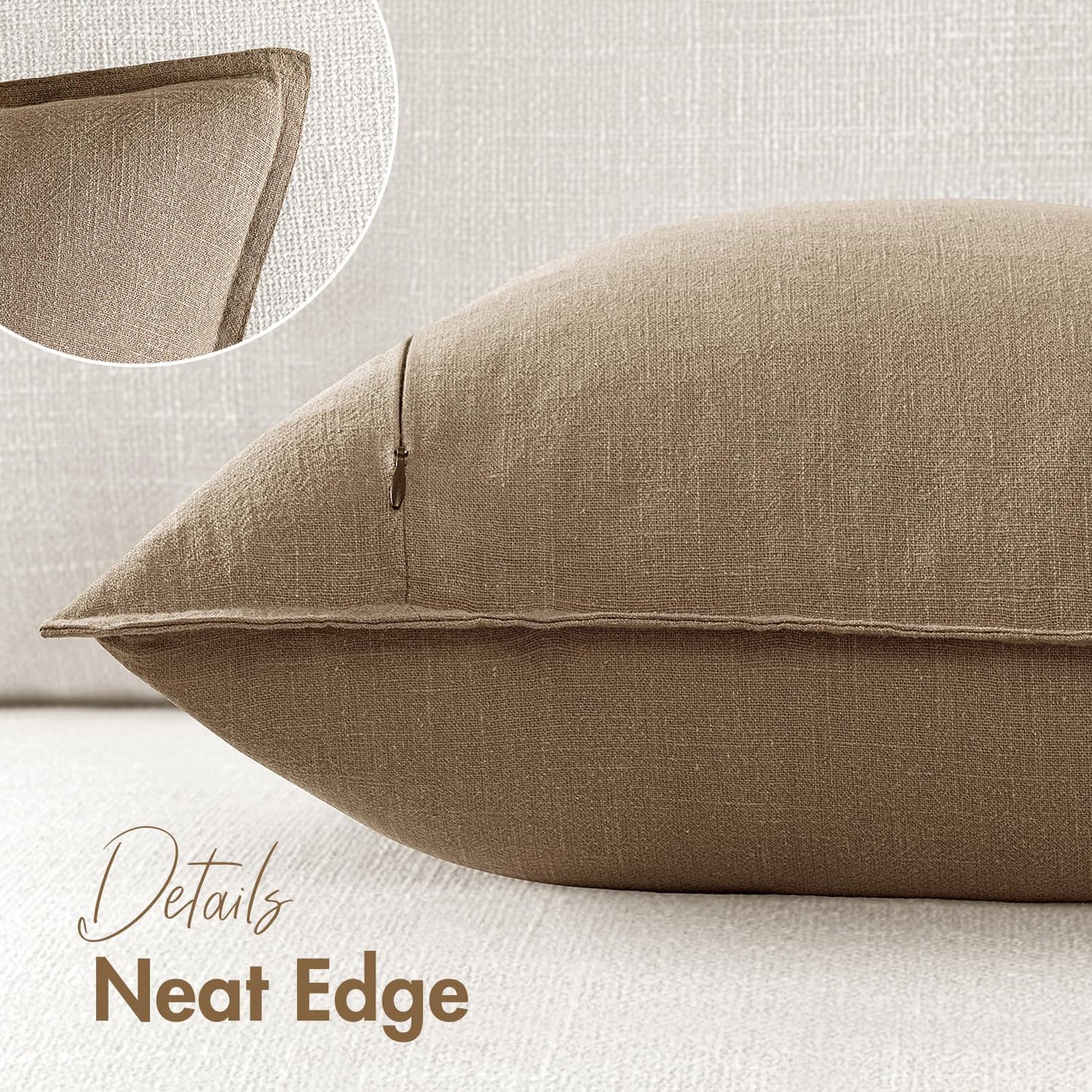 Woaboy 20x20 Inch Set of 2 Decorative Linen Solid Throw Pillow Covers Boho Accent Farmhouse Couch Pillowcases Modern Netural Home Decor for Couch Sofa Living Room Bed,Light Brown