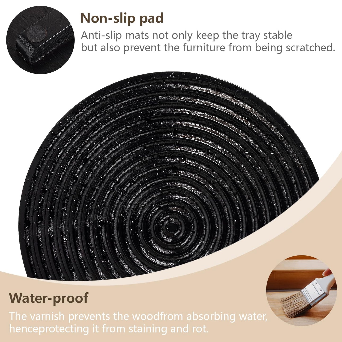 Round Decorative Tray Farmhouse Bathroom Decor Wood Riser Kitchen Countertop Organizer for Perfume, Candle, Plant, 9 inch Black