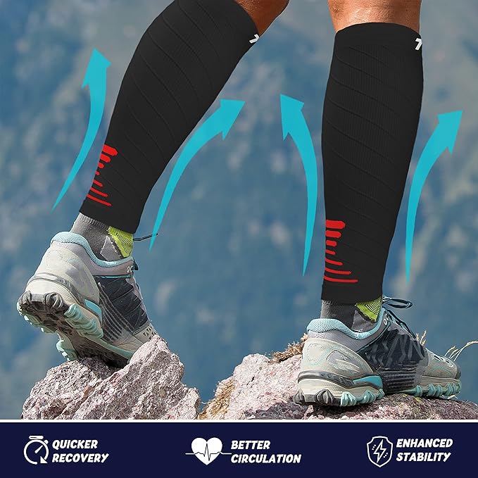 Thoxcare Calf Compression Sleeve for Men Women (2 Pairs), Leg Support Footless Compression Socks for Running - Shin Splint Varicose Veins Swelling & Pain Relief, Black/Red, Small