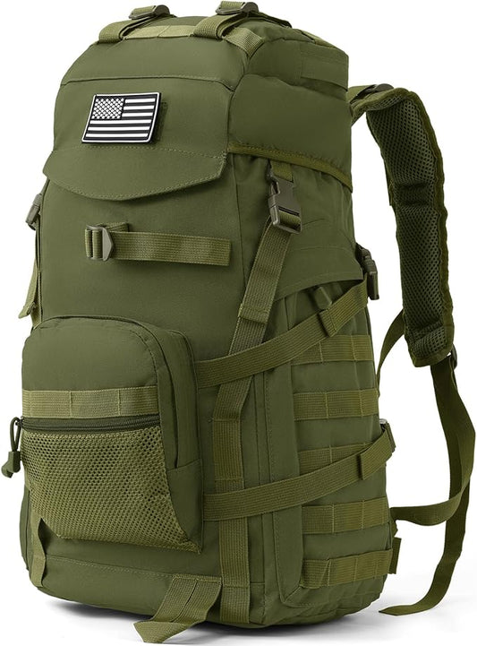 AUMENTAR 50L Tactical Backpack for Men and Women, Water-Resistant Molle Rucksack, Large Military Assault Pack for Hiking, Hunting, Camping, Gym & Outdoor Survival Green