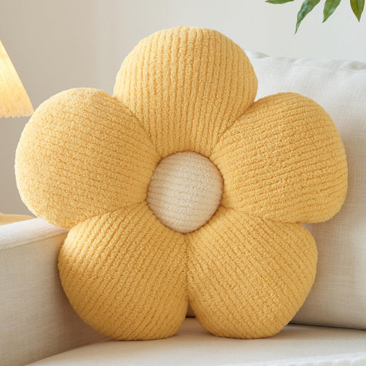 Ddliury Flower Pillow, Decorative Throw Pillow for Couch, Cute Decor Pillows for Bed, Aesthetic Flower Shaped Pillow Fun Cushion (Yellow, 19.6 Inches)