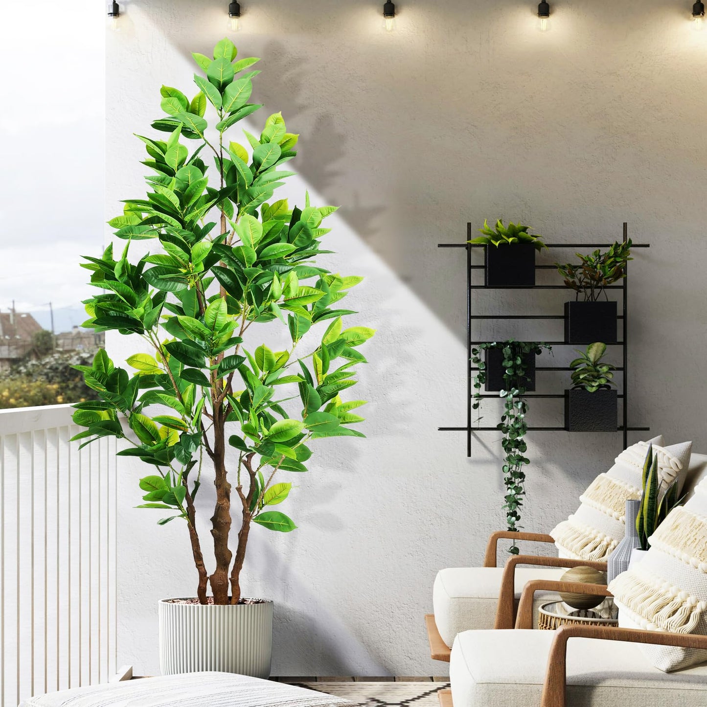 OXLLXO 7.2ft Artificial Rubber Tree (85in) with Plastic Nursery Pot Fake Tree, Faux Ficus Plant for Office House Farmhouse Living Room Home Decor (Indoor/Outdoor)
