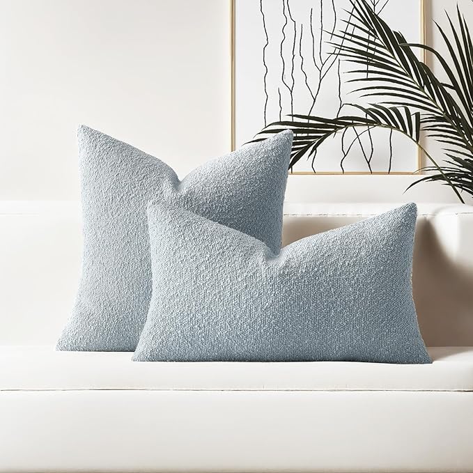 HAUSSY Set of 2 20x20 Decorative Throw Pillow Covers, Soft Cozy Textured Boucle Couch Cases, Home Decor for Couch Bed Living Room, Dusty Blue
