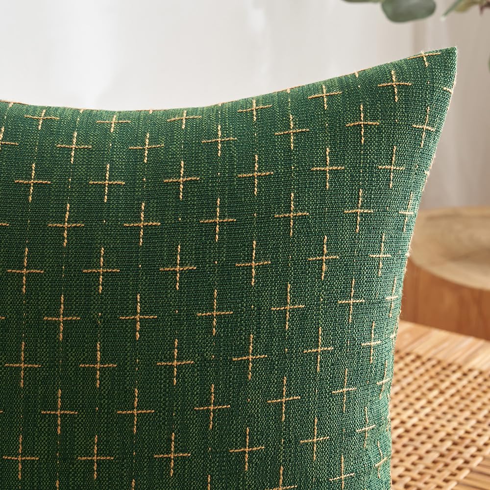MIULEE Pack of 2 Christmas Decorative Burlap Linen Throw Pillow Covers Modern Farmhouse Pillowcase Rustic Woven Textured Cushion Cover for Sofa Couch Bed 20x20 Inch Christmas Green