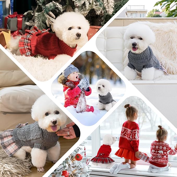YUDODO Small Dog Sweater Dress with Bowtie Turtleneck - Knitted Pet Girl Dog Winter Clothes - Pet Warm Sweater for Puppy Yorkies, Chihuahua (XL Red)