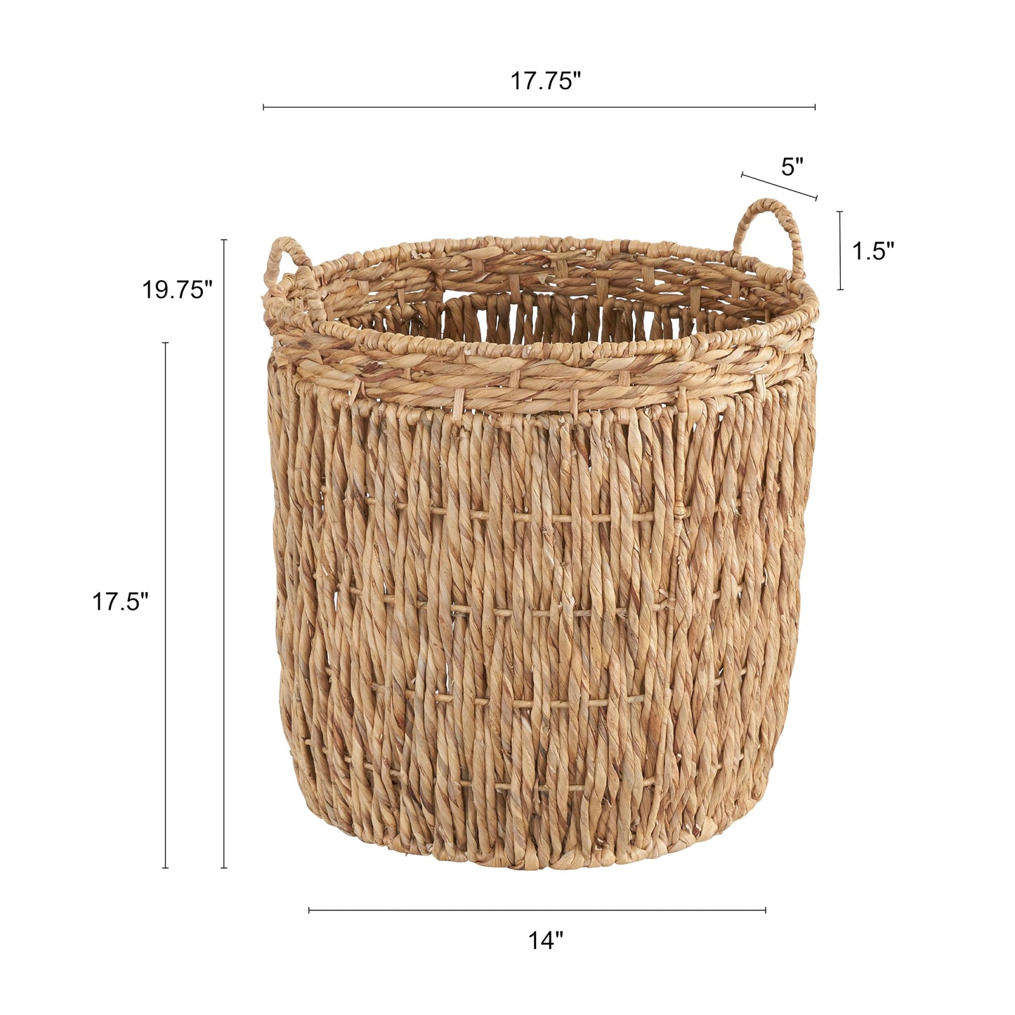 Household Essentials Tall Wicker Floor Basket, Woven Decorative Basket with Handles, Handmade, Great for Laundry and Storage, Natural